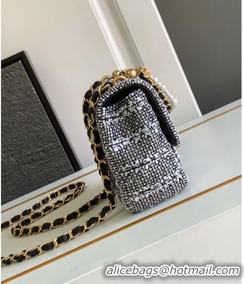 Best Price Chanel Tweed Mini Flap Bag with Chain and Pearls AS4385 Black/White 2024