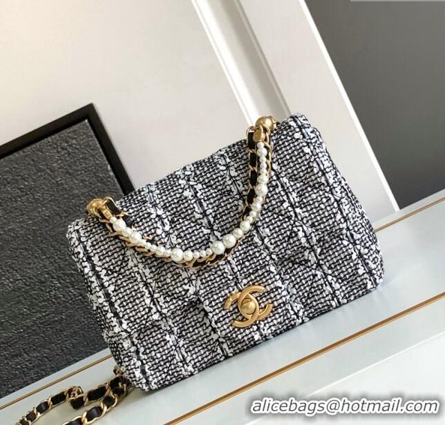 Best Price Chanel Tweed Mini Flap Bag with Chain and Pearls AS4385 Black/White 2024