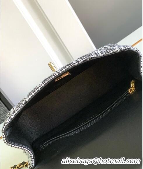 Famous Brand Chanel Tweed Small Flap Bag with Chain and Pearls AS4384 Black/White 2024