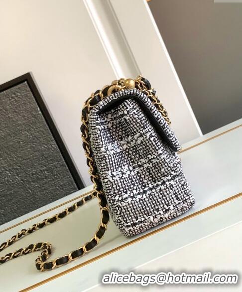 Famous Brand Chanel Tweed Small Flap Bag with Chain and Pearls AS4384 Black/White 2024