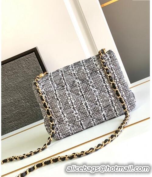 Famous Brand Chanel Tweed Small Flap Bag with Chain and Pearls AS4384 Black/White 2024