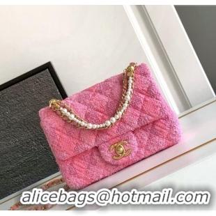 Promotional Chanel Tweed Mini Flap Bag with Chain and Pearls AS4385 Pink 2024