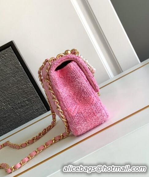 Promotional Chanel Tweed Mini Flap Bag with Chain and Pearls AS4385 Pink 2024