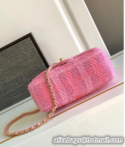 Grade Cheap Chanel Tweed Small Flap Bag with Chain and Pearls AS4384 Pink 2024