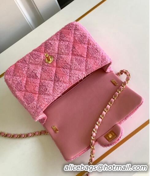 Grade Cheap Chanel Tweed Small Flap Bag with Chain and Pearls AS4384 Pink 2024