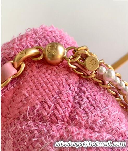 Grade Cheap Chanel Tweed Small Flap Bag with Chain and Pearls AS4384 Pink 2024