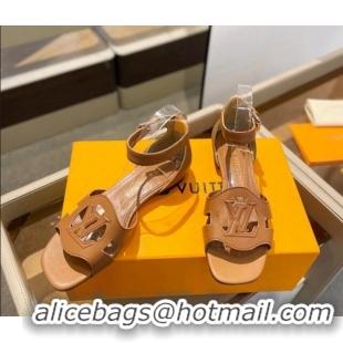 Sumptuous Louis Vuitton LV Isola Flat Sandals in Calf Leather Brown 606126