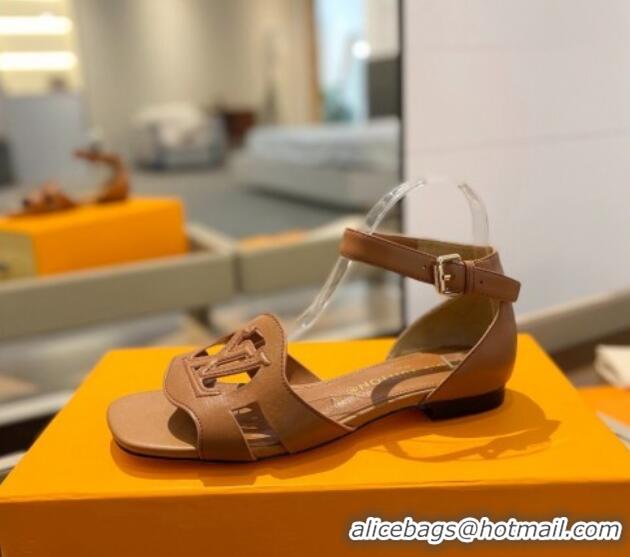 Sumptuous Louis Vuitton LV Isola Flat Sandals in Calf Leather Brown 606126