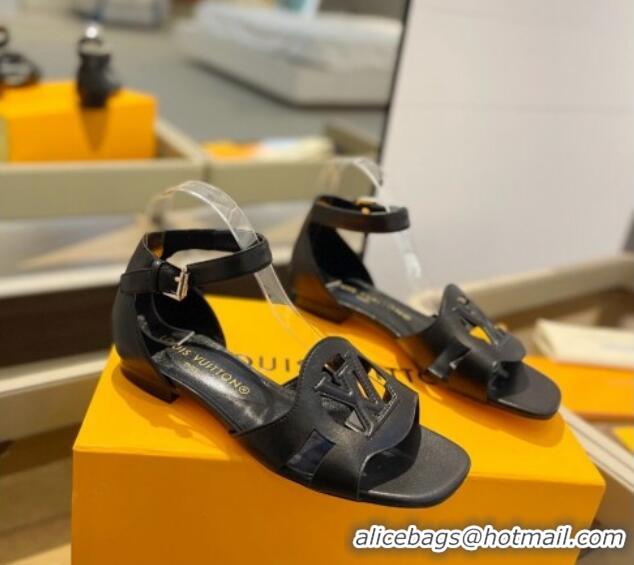 Perfect Louis Vuitton LV Isola Flat Sandals in Calf Leather Black 606127