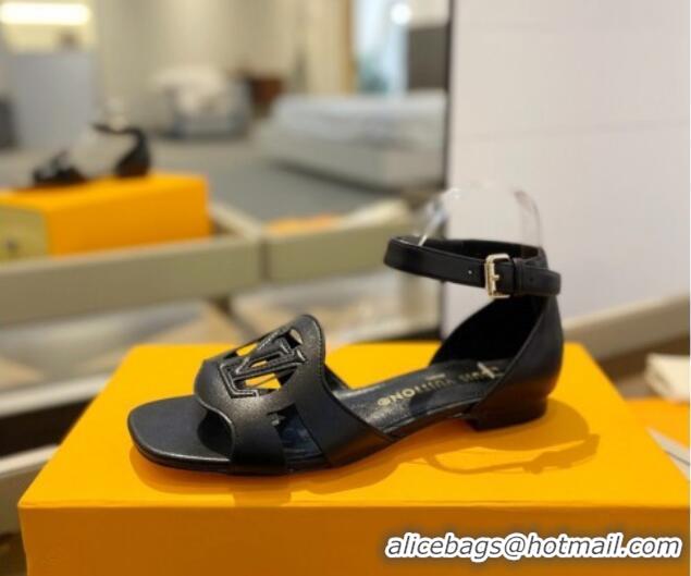 Perfect Louis Vuitton LV Isola Flat Sandals in Calf Leather Black 606127