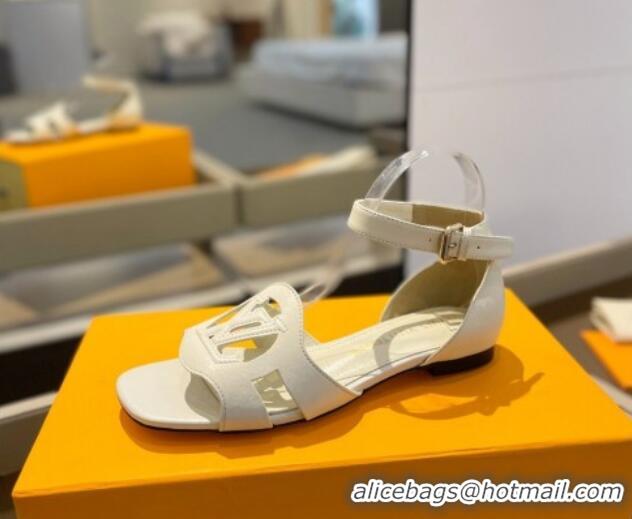 Modern Louis Vuitton LV Isola Flat Sandals in Calf Leather White 606128