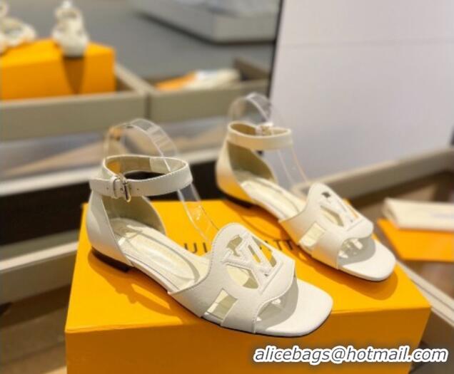 Modern Louis Vuitton LV Isola Flat Sandals in Calf Leather White 606128