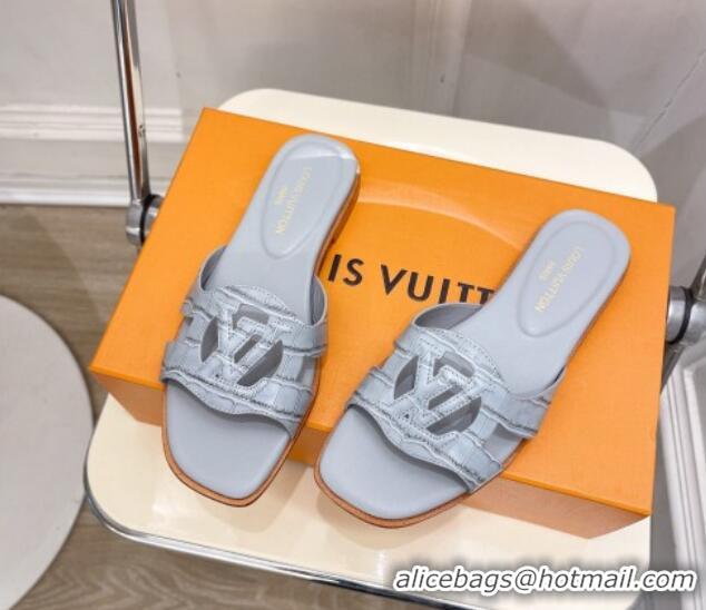 Good Quality Louis Vuitton LV Isola Flat Slides Sandal in Embossed Leather Light Blue 606129