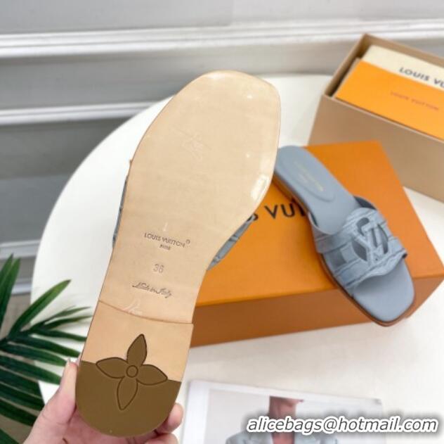 Good Quality Louis Vuitton LV Isola Flat Slides Sandal in Embossed Leather Light Blue 606129