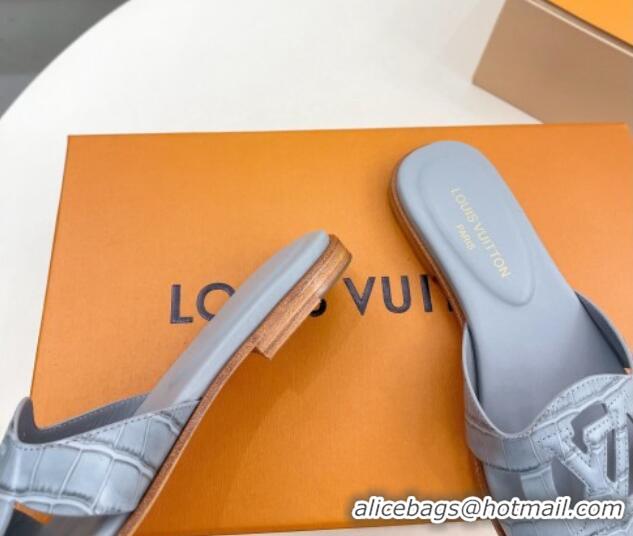 Good Quality Louis Vuitton LV Isola Flat Slides Sandal in Embossed Leather Light Blue 606129