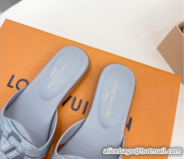 Good Quality Louis Vuitton LV Isola Flat Slides Sandal in Embossed Leather Light Blue 606129