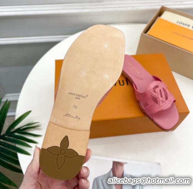 Unique Style Louis Vuitton LV Isola Flat Slides Sandal in Embossed Leather Pink 606130