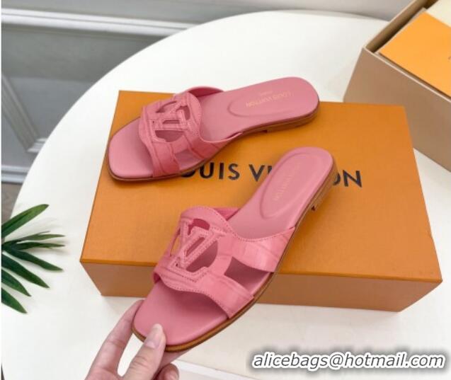 Unique Style Louis Vuitton LV Isola Flat Slides Sandal in Embossed Leather Pink 606130