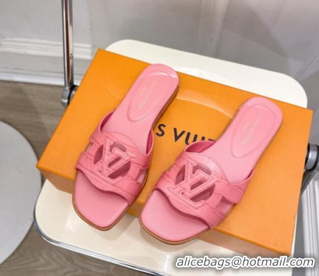 Unique Style Louis Vuitton LV Isola Flat Slides Sandal in Embossed Leather Pink 606130