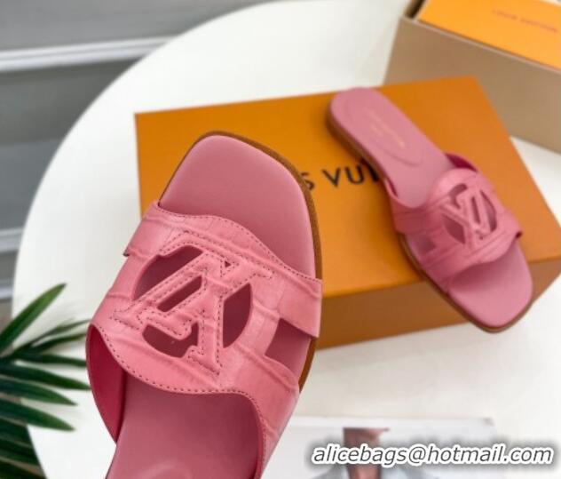 Unique Style Louis Vuitton LV Isola Flat Slides Sandal in Embossed Leather Pink 606130