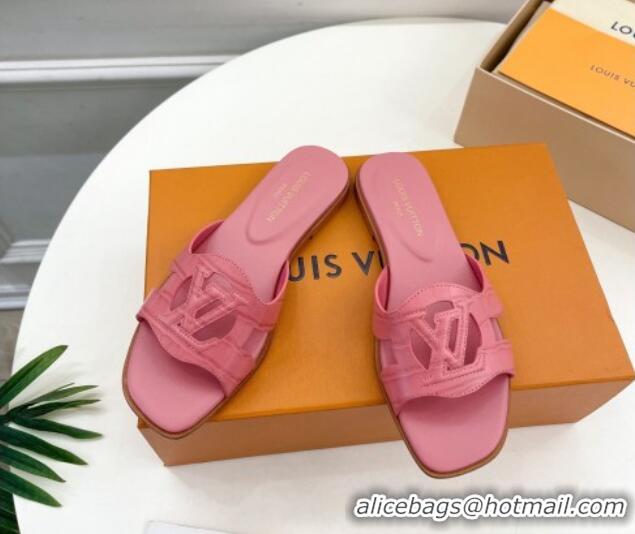 Unique Style Louis Vuitton LV Isola Flat Slides Sandal in Embossed Leather Pink 606130