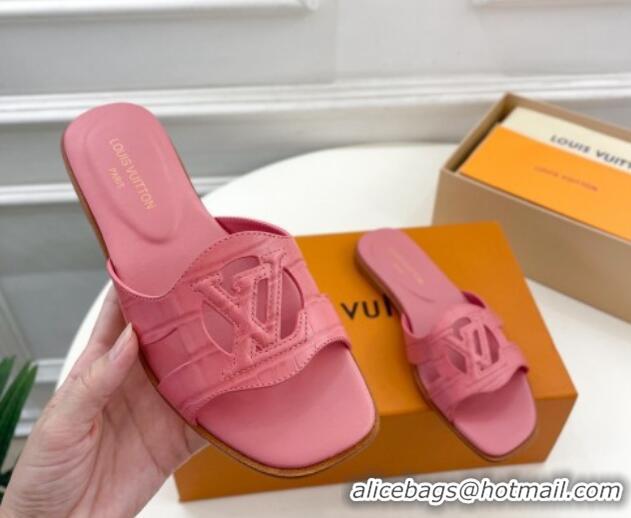 Unique Style Louis Vuitton LV Isola Flat Slides Sandal in Embossed Leather Pink 606130