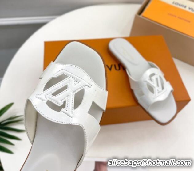 Grade Quality Louis Vuitton LV Isola Flat Slides Sandal in Embossed Leather White 606131