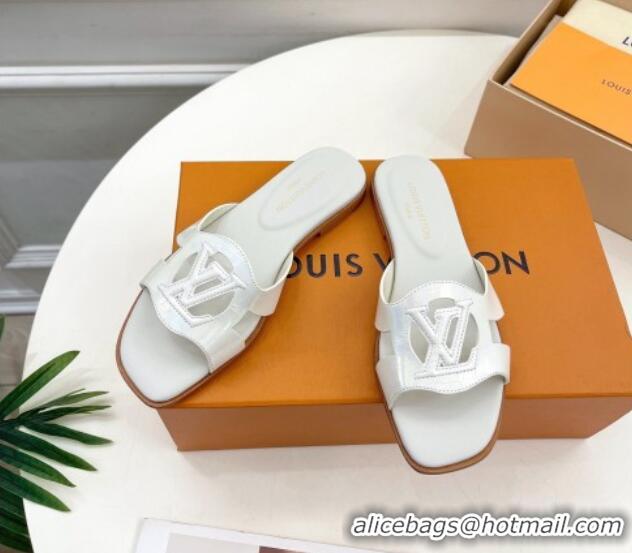 Grade Quality Louis Vuitton LV Isola Flat Slides Sandal in Embossed Leather White 606131