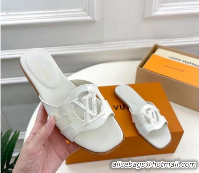 Grade Quality Louis Vuitton LV Isola Flat Slides Sandal in Embossed Leather White 606131