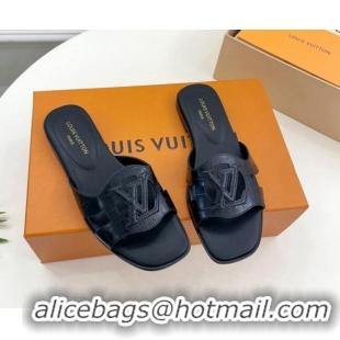 Purchase Louis Vuitton LV Isola Flat Slides Sandal in Embossed Leather Black 606132