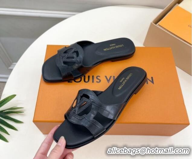 Purchase Louis Vuitton LV Isola Flat Slides Sandal in Embossed Leather Black 606132