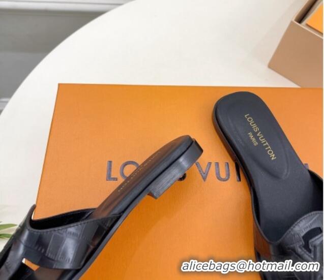 Purchase Louis Vuitton LV Isola Flat Slides Sandal in Embossed Leather Black 606132