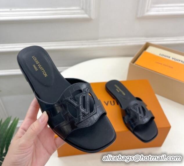 Purchase Louis Vuitton LV Isola Flat Slides Sandal in Embossed Leather Black 606132