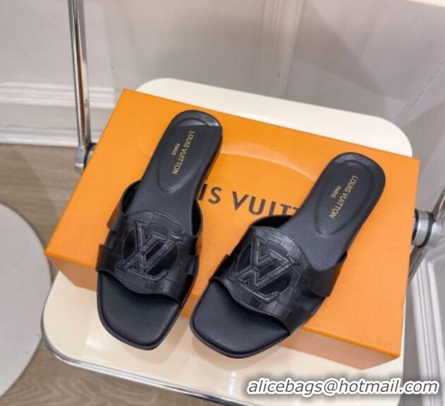 Purchase Louis Vuitton LV Isola Flat Slides Sandal in Embossed Leather Black 606132