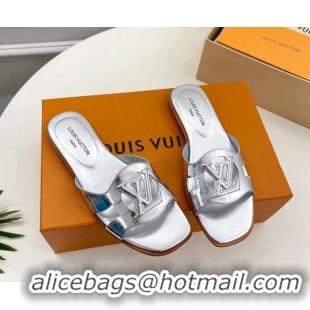 Purchase Louis Vuitton LV Isola Flat Slides Sandal in Embossed Leather Silver 606133