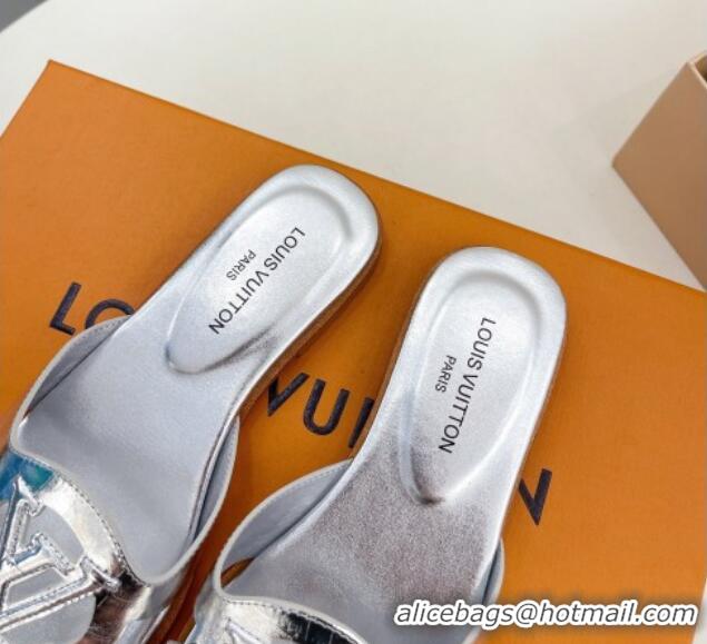 Purchase Louis Vuitton LV Isola Flat Slides Sandal in Embossed Leather Silver 606133