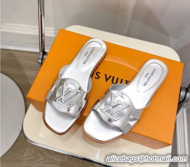 Purchase Louis Vuitton LV Isola Flat Slides Sandal in Embossed Leather Silver 606133