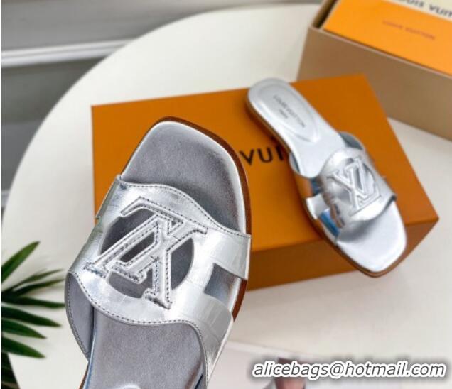 Purchase Louis Vuitton LV Isola Flat Slides Sandal in Embossed Leather Silver 606133