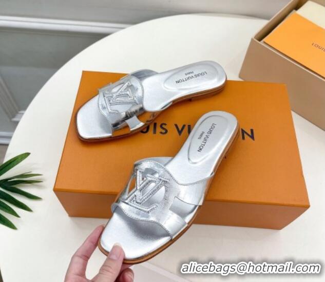 Purchase Louis Vuitton LV Isola Flat Slides Sandal in Embossed Leather Silver 606133