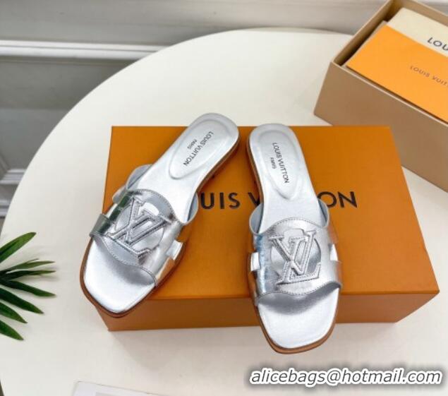 Purchase Louis Vuitton LV Isola Flat Slides Sandal in Embossed Leather Silver 606133