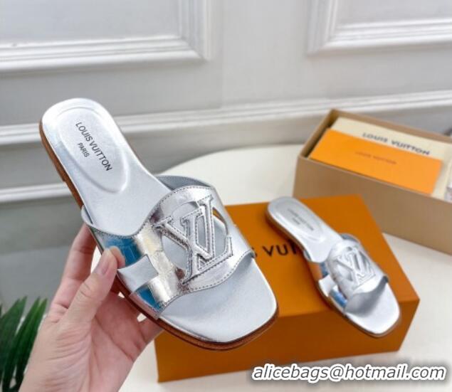 Purchase Louis Vuitton LV Isola Flat Slides Sandal in Embossed Leather Silver 606133