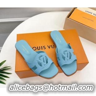 Low Price Louis Vuitton LV Isola Flat Slides Sandal in Calf Leather Light Blue 606134