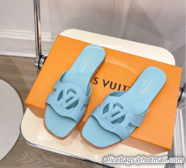 Low Price Louis Vuitton LV Isola Flat Slides Sandal in Calf Leather Light Blue 606134