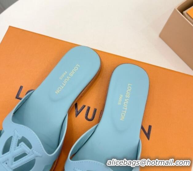 Low Price Louis Vuitton LV Isola Flat Slides Sandal in Calf Leather Light Blue 606134