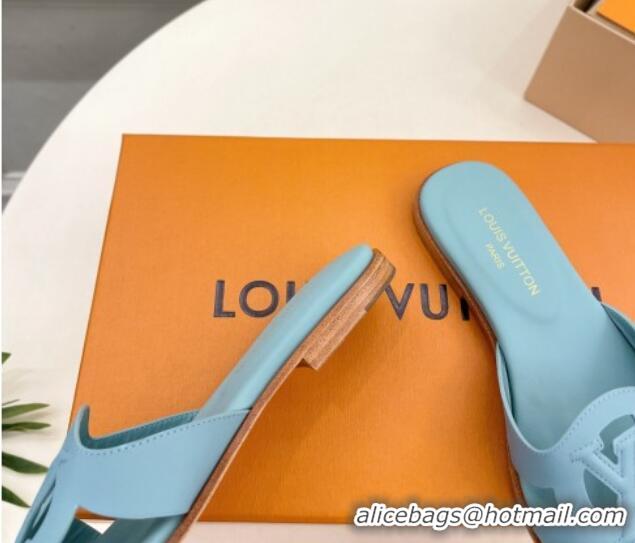 Low Price Louis Vuitton LV Isola Flat Slides Sandal in Calf Leather Light Blue 606134