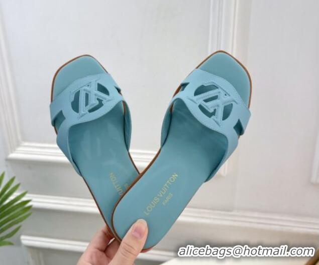 Low Price Louis Vuitton LV Isola Flat Slides Sandal in Calf Leather Light Blue 606134