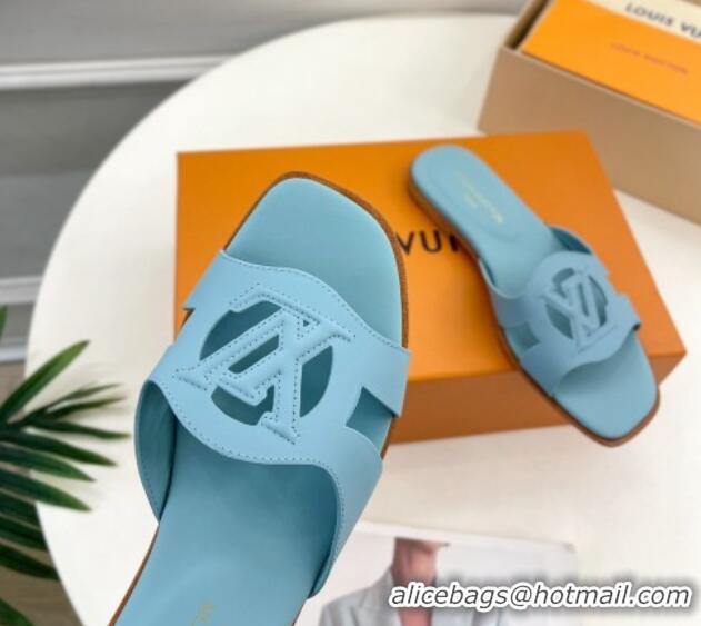 Low Price Louis Vuitton LV Isola Flat Slides Sandal in Calf Leather Light Blue 606134