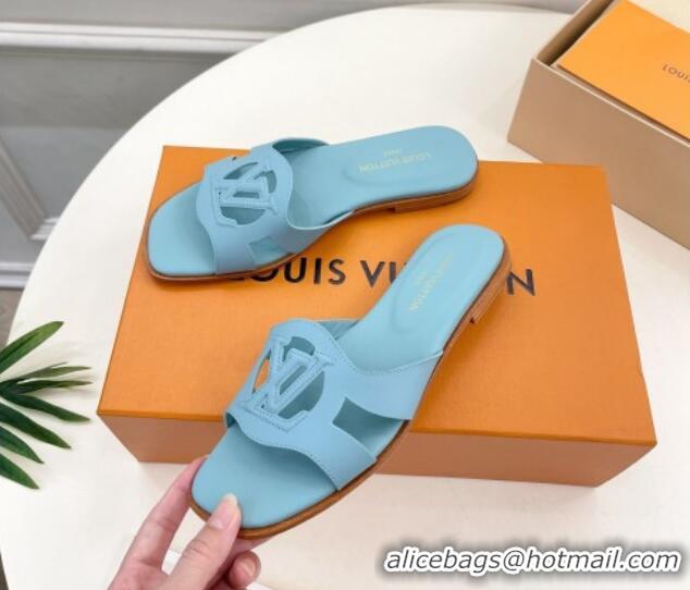 Low Price Louis Vuitton LV Isola Flat Slides Sandal in Calf Leather Light Blue 606134