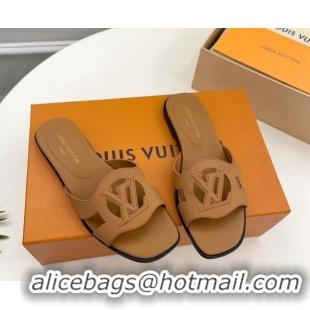 Top Grade Louis Vuitton LV Isola Flat Slides Sandal in Calf Leather Brown 606135