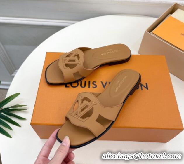 Top Grade Louis Vuitton LV Isola Flat Slides Sandal in Calf Leather Brown 606135